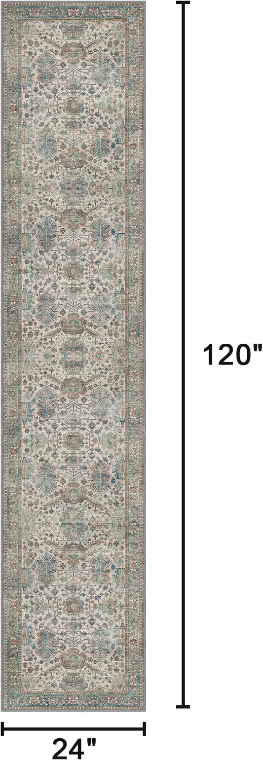 Bavni Bedroom Rug Runners for Hallways, Washable Runner Rug 2x10, Low Pile Non-Slip Indoor Throw Carpet for Bedroom Laundry Room, Blue/Ivory