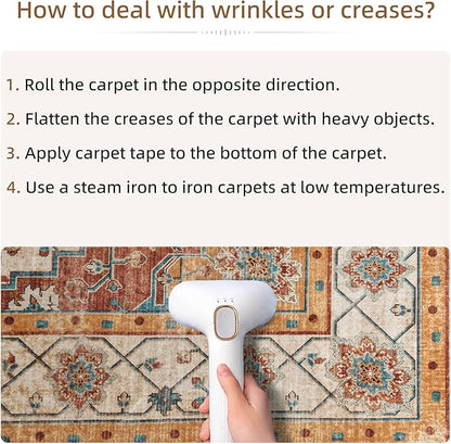 YJ.GWL Area Rugs for Living Room 4x6 Machine Washable Rugs for Bedroom, Non Slip Floral Vintage Rug Indoor Carpet, Stain Resistant Throw Rug for Dining Room Kitchen, Brick Orange