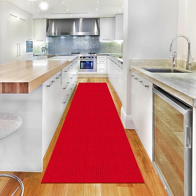 Ottomanson 2'7" x 47' Hallway Runner with Scraper Pile Extra Durable Non-Slip Rug Mat for Indoor & Outdoor Use - Ideal for Kitchen, Entryway, Patio & Garage - High-Traffic Carpet, Red