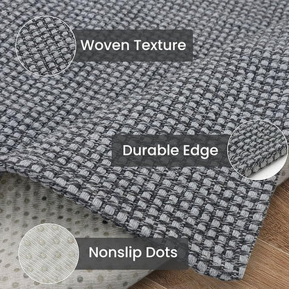 IOHOUZE Washable Area Rug 3x5 Non Slip Rubber Backed Woven Rugs for Entryway Rugs Indoor Outdoor Doormat Throw Rug Floor Carpet for Entrance Kitchen Front Door, Dark Grey