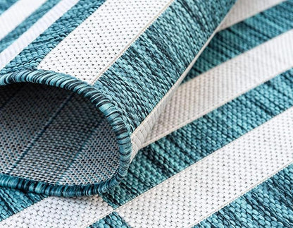 Unique Loom Outdoor Striped Collection Area Rug - Striped (4' 1" x 6' 1" Rectangle, Teal/Ivory)