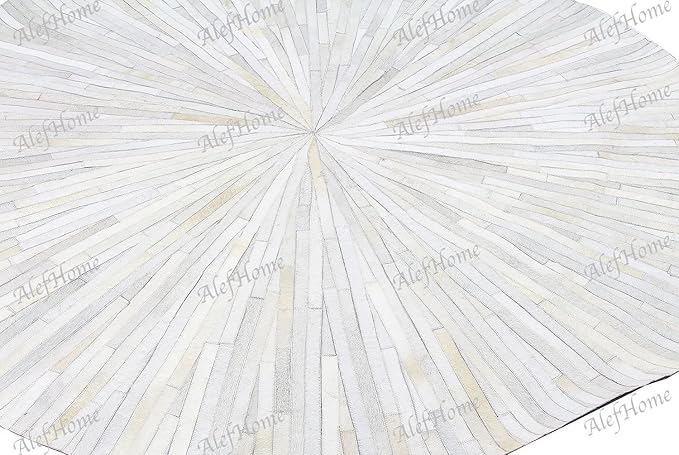 Faux Cowhide Round Area Rug | Non-Slip Leather Floor Carpet for Living Room, Bedroom, and Home Décor | Modern Stylish Accent Rug(White_3x3)