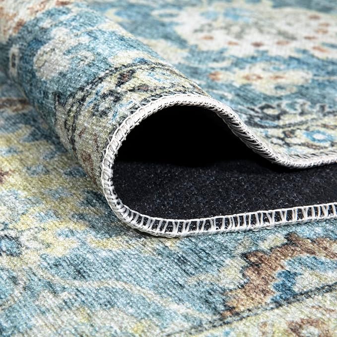 Bloom Rugs Caria Washable Non-Slip 8x10 Rug - Blue/Beige Traditional Area Rug for Living Room, Bedroom, Dining Room, and Kitchen - Exact Size: 7'8" x 10'