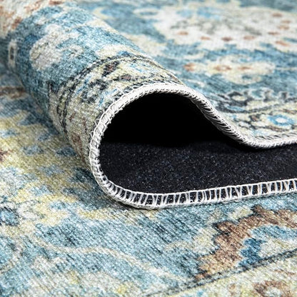 Bloom Rugs Caria Washable Non-Slip 5x7 Rug - Blue/Beige Traditional Area Rug for Living Room, Bedroom, Dining Room, and Kitchen - Exact Size: 5' x 7'