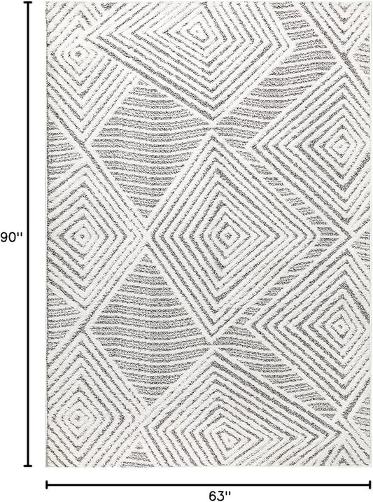 Antep Rugs Palafito 5x7 Geometric Shag Diamond High-Low Pile Textured Indoor Area Rug (Gray, 5'3" x 7'6")