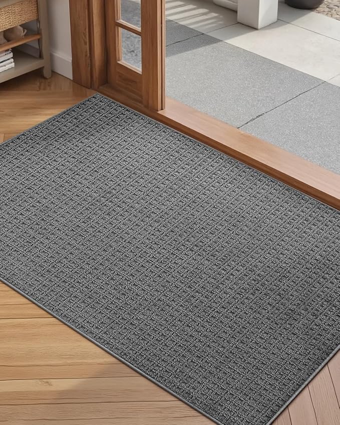 Color&Geometry Front Door Mat Indoor Non Slip Rubber Backing, 36"x55" Ultra Thin Doormat, Soft Absorbent Inside Doormat Washable Easy Clean Rugs for Entryway, Slate Gray (Rolled-up NO Creases)