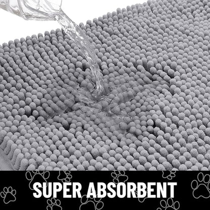 Smiry Dog Door Mat for Muddy Paws, Absorbent Dirt Trapper Non Slip Quick Dry Washable Chenille Mat for Mud Dogs, Entry Rug for Indoor and Outdoor (48x30 Inches, Grey and White)