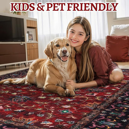 Tangsoo Floral Washable Runner Rug, 2x5 Rug Runners for Hallways Non Slip, Vintage Boho Runner Rug for Entryway Indoor, Blue Print Carpet Runner, Soft Low Pile Runner for Kitchen Bedroom Red