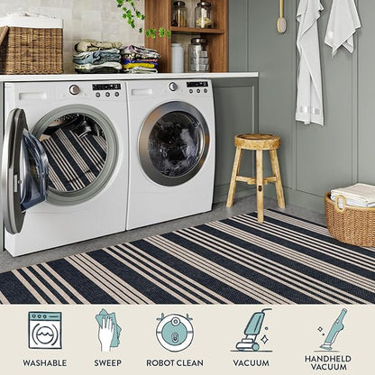 Lahome Striped Easy Jute Runner, 2x6 Kitchen Runner Rug Non Slip Washable Outdoor Rug for Entryway Indoor, Farmhouse Indoor Outdoor Black Carpet for Hallway 6ft Entry Front Door