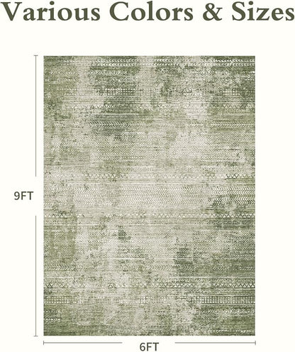 6x9 Area Rugs for Living Room Non Slip Machine Washable Rug Distressed Abstract Soft Indoor Carpet Neutral Boho Rug for Bedroom Dining Room Playroom Office, Green