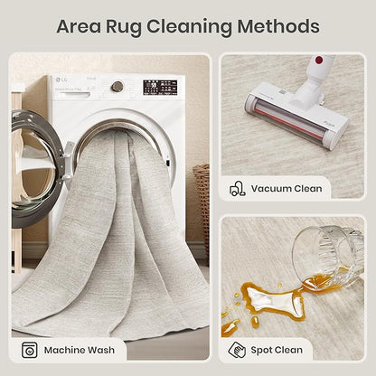 Valenrug Washable Rugs 7x9 - Stain Resistant 7x9 Area Rugs for Living Room, Non Slip Backing Printed Rugs for Bedroom, Folable Machine Washable Area Rug (7'x9', Beige)