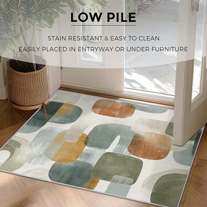 Mid Century Modern Rugs for Home Decor, 4x6 ft, Abstract Geometry Area Rugs for Living Room, Soft Non Slip Washable Boho Geo Geometric Carpet Bedroom Decorations Dt-Ghf-19
