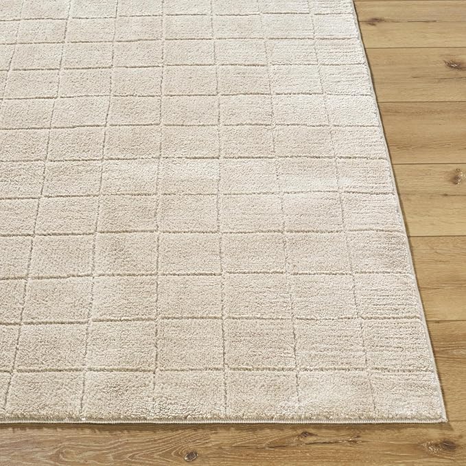 Livabliss x Our PNW Home Cascade Minimalist Grid Area Rug, 9'2" x 12', Light Beige