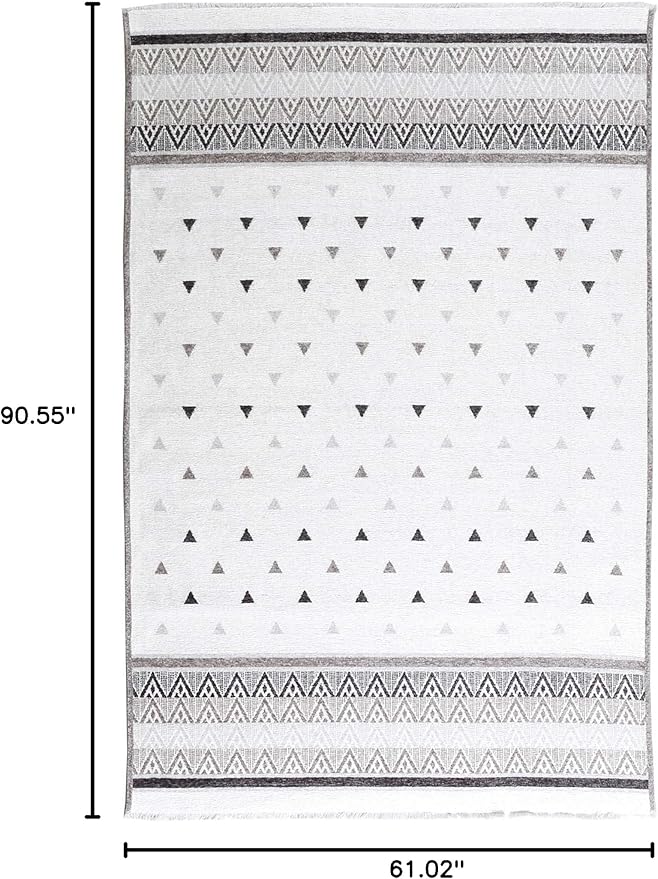 Alfa Rich 5x8 Gray Off White Washable Area Rugs for Living Room Bedroom Kitchen Dining Cotton Rug