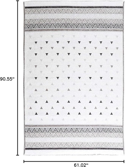 Alfa Rich 5x8 Gray Off White Washable Area Rugs for Living Room Bedroom Kitchen Dining Cotton Rug