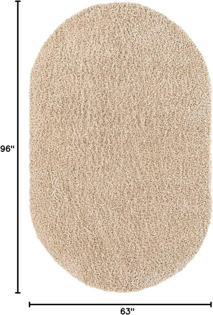 Unique Loom Davos Shag Collection Area Rug - Solid (5' 3" x 8' Oval, Linen)
