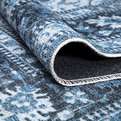 Bloom Rugs Caria Washable Non-Slip 10 ft Runner - Blue Traditional Runner for Entryway, Hallway, Bathroom, and Kitchen - Exact Size: 2'6" x 10'