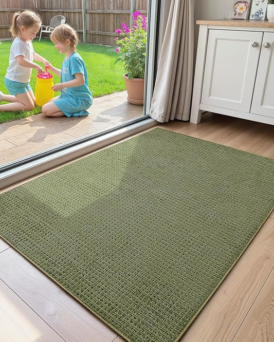 Color&Geometry Front Door Mat Indoor Non Slip Rubber Backing, 24"x36" Ultra Thin Entryway Doormat, Soft Absorbent Inside Doormat Washable Easy Clean Rugs for Entryway, Green (Rolled-up NO Creases)