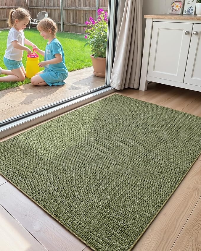 Color&Geometry Front Door Mat Indoor Non Slip Rubber Backing, 36"x55" Ultra Thin Entryway Doormat, Soft Absorbent Inside Doormat Washable Easy Clean Rugs for Entryway, Green (Rolled-up NO Creases)
