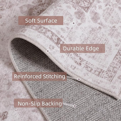 Light Pink Nursery Rug Large Area Rugs for Living Room Vintage Rug Boho Floral Washable Area Rugs 9x12 Indoor Carpet for Bedroom Dining Room Kids Room