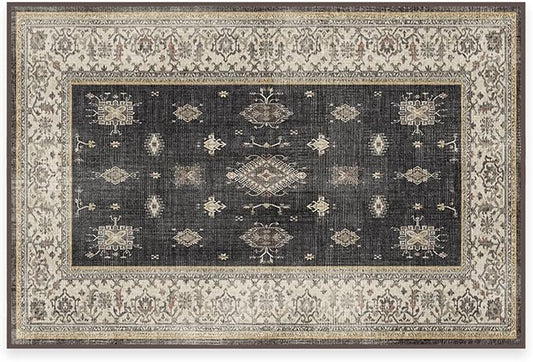 RUGGABLE Washable Vintage Area Rug – Verena Dark Wood 2x3, Stain-Resistant, Non-Slip – Small Machine Washable Rugs for Living Room, Bedroom, Hallway, Entryway & Bathroom–with Standard Pad