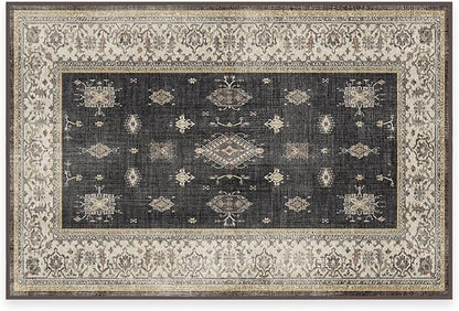 RUGGABLE Washable Vintage Area Rug – Verena Dark Wood 2x3, Stain-Resistant, Non-Slip – Small Machine Washable Rugs for Living Room, Bedroom, Hallway, Entryway & Bathroom–with Cushioned Pad