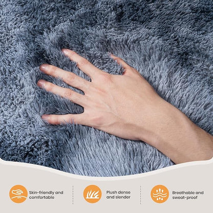 Zentavio Area Rugs for Living Room Large Rugs for Bedroom 5x8 Carpet Fluffy Fuzzy Soft Shag Aesthetic Plush High Pile Gray Throw Rug for Nursery Kids Room Dorm Tie-Dyed Blue Grey