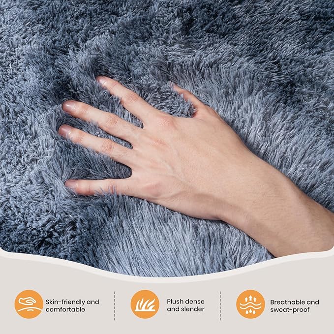 Zentavio Area Rugs for Living Room Large Rugs for Bedroom 6x9 Carpet Fluffy Fuzzy Soft Shag Aesthetic Plush High Pile Gray Throw Rug for Nursery Kids Room Dorm Tie-Dyed Blue Grey