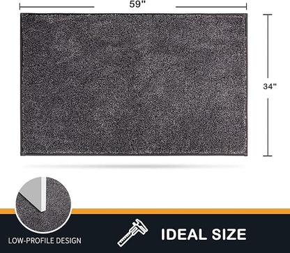 PURRUGS Dirt Trapping Door Mat 34" x 59", Non-Slip Machine Washable Entry Rug, Shoe Scraper, Dog Doormat, Super Absorbent Welcome Mat for Front & Back Door, Muddy Shoes & Paws, Light Grey-Dark Grey