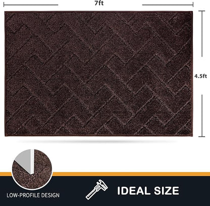 PURRUGS Easy Care Area Rug 4.5ft x 7ft, Non-Slip Machine Washable Entry Rug, Dog Door Mat, Stain Resistant Accent Rug for Hallway, Bedroom, Living Room and Mudroom, Brown