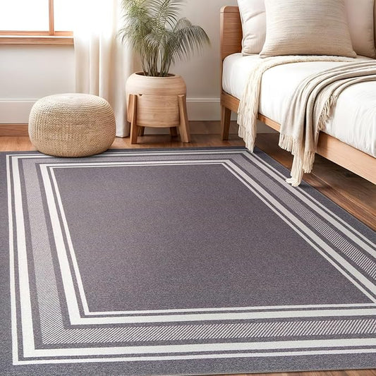 Beverly Rug Non Slip Area Rugs 8x10 Modern Bordered Non Skid Rubber Backing Soft Area Rug for Living Dining Room Easy to Clean Non Shedding Kitchen Bedroom Indoor Carpet 8 x 10 Gray