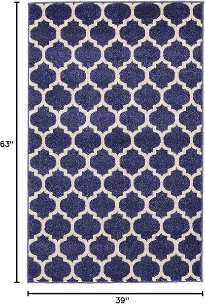 Rugs.com Lattice Collection Rug – 3' x 5' Dark Blue Medium Rug Perfect for Entryways, Kitchens, Breakfast Nooks, Accent Pieces