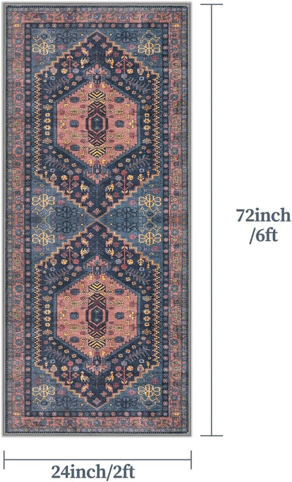 Ciicool Washable Non Slip Runner Rug, 2x6ft Hallway Rug Vintage Kitchen Rugs Oriental Carpet for Entrance Bedroom Bedside Living Room Laundry Bathroom Decor