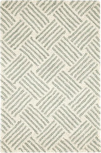 Dash & Albert Layers Desert Sage Hand Hooked Wool Rug, 9.5 X 13.5 Feet, Green Geometric Pattern - Premium Luxury Hotel Quality Soft Breathable Hypoallergenic Machine Washable Easy Care All Season