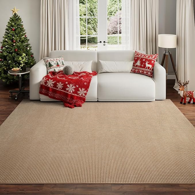 Boho Washable Area Rugs 6x9 ft, Non Slip Area Rug for Living Room, Braided Office Rugs Bedroom Rug Woven Washable Indoor Floor Carpets for Office Dining Bedroom Living Room, Easy to Clean, Brown