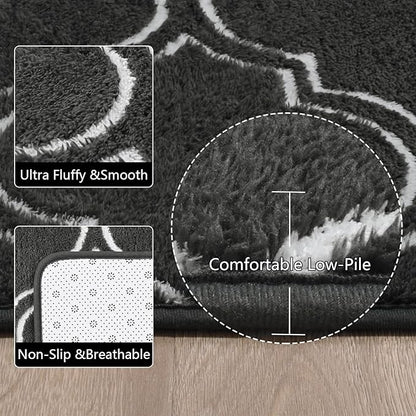 Amearea Fluffy Indoor Trellis Rug, Soft Moroccan Home Rugs for Bedroom, Shag Modern Area Rug for Living Room Kids Room Nursery, Indoor Easy Clean Low Pile Rug Carpet, Dark Grey 4x6 Feet
