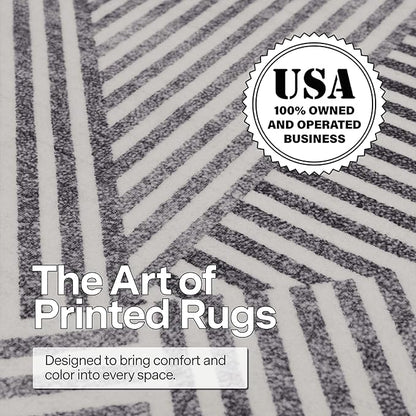 ReaLife Rugs Machine Washable Area Rug - Living Room Bedroom Bathroom Kitchen Entryway Office - Padded Low Pile Stain Resistant Premium - Modern Geometric Contemporary - Miles - Gray 4' x 6'