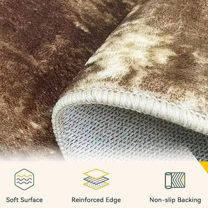 Washable Area Rugs 2'x10' Non-Slip Modern Abstract Soft for Living Room Entryway Bedroom Nursery, Print Pattern, Brown Tan Beige Coffee
