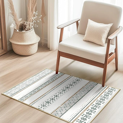 BESTSWEETIE 2x3 Area Rugs for Living Room Washable Moroccan Farmhouse Neutral Geometric Low Pile Non-Slip Soft Print Pattern Rug for Bedroom Kitchen Dining Room Entryway Green/Brown
