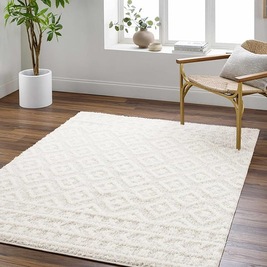 Hauteloom Eivin Living Room, Bedroom Area Rug - Plush Pile - Cream - 6'7" x 9'