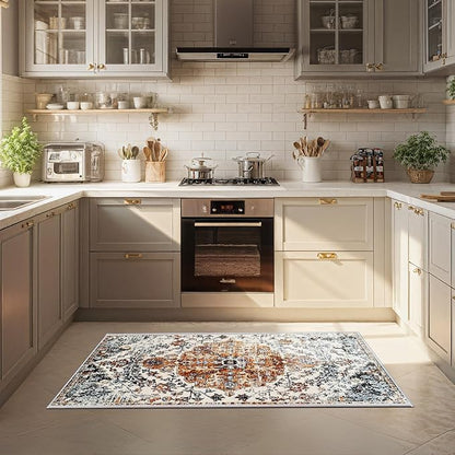 Small Area Rug 2x3ft Entryway Rug Non-Slip Vintage Washable Area Rugs Indoor Door Mat, Boho Faux Wool Carpet Kitchen Rugs with Rubber Backing for Bedroom, Kitchen, Room Entryway
