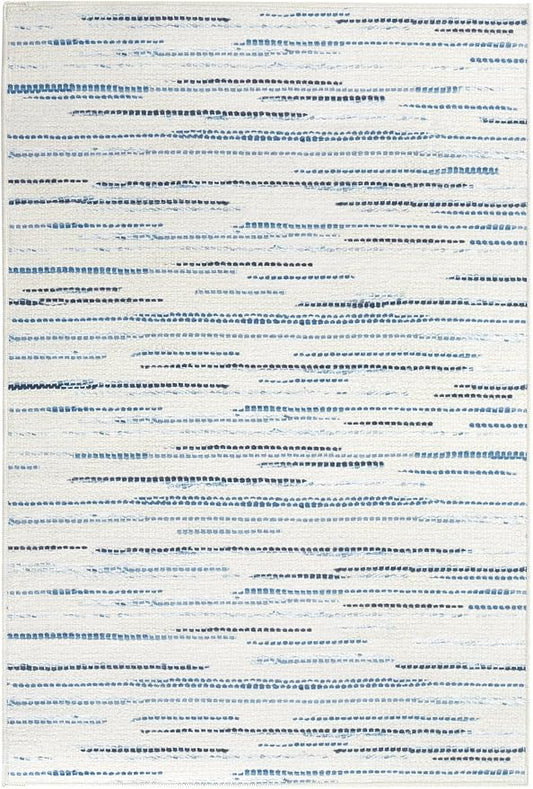 Dash & Albert Elwood Blue Machine Washable Rug, 5 X 8 Feet, Blue Stripe Pattern - Premium Luxury Hotel Quality Soft Breathable Hypoallergenic Machine Washable Easy Care All Season Comfortable