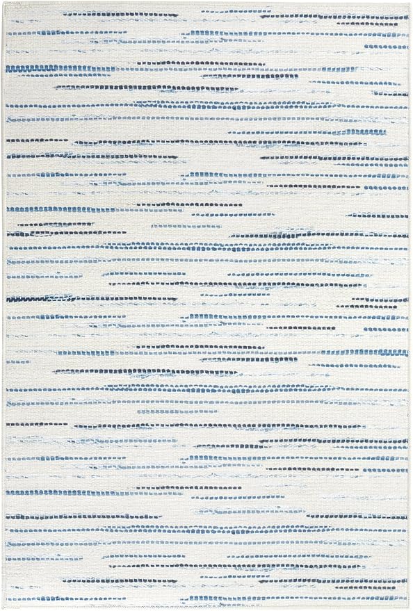 Dash & Albert Elwood Blue Machine Washable Rug, 6 X 9 Feet, Blue Stripe Pattern - Premium Luxury Hotel Quality Soft Breathable Hypoallergenic Machine Washable Easy Care All Season Comfortable