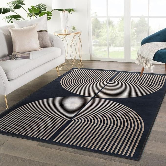 Modern Rainbow Area Rug 3x5 Black Soft Non-Skid Washable Indoor Outdoor Rug, Abstract Living Room Bedroom Carpet for Home Office Patio
