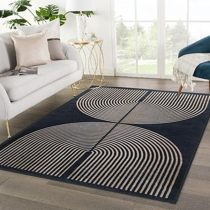 Modern Rainbow Area Rug 3x5 Black Soft Non-Skid Washable Indoor Outdoor Rug, Abstract Living Room Bedroom Carpet for Home Office Patio