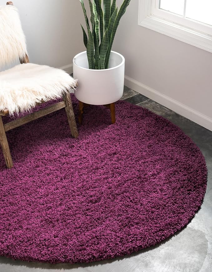 Unique Loom Solid Shag Collection Area Rug (6' 1" Round, Eggplant Purple)