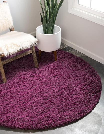 Unique Loom Solid Shag Collection Area Rug (4' 1" Round, Eggplant Purple)