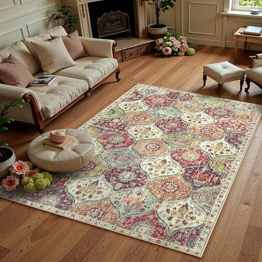 Lahome Moroccan Trellis Washable Small Area Rug, 3x5 Black Rug for Bedroom Living Room, Non-Slip Oriental Accent Throw Carpet for Kitchen Office Entryway Bathroom Office, Orange/Terracotta