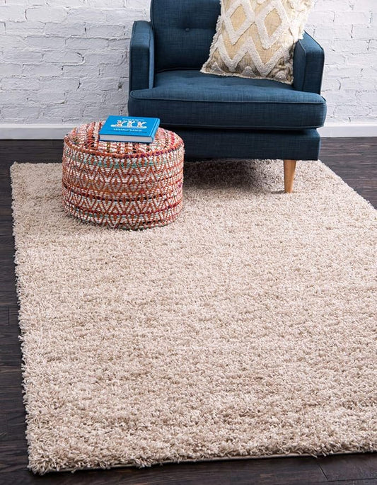 Unique Loom Solid Shag Collection Area Rug (7' 1" x 10' Rectangle, Taupe)