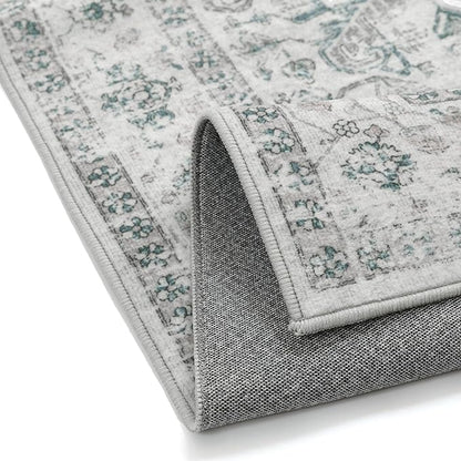 Blue 2x6 Runner Rug Vintage Area Carpet Hallway Indoor Kitchen Washable Low Pile Traditional Distressed Retro Accent Throw Rug Non Slip for Laundry Bathroom Office